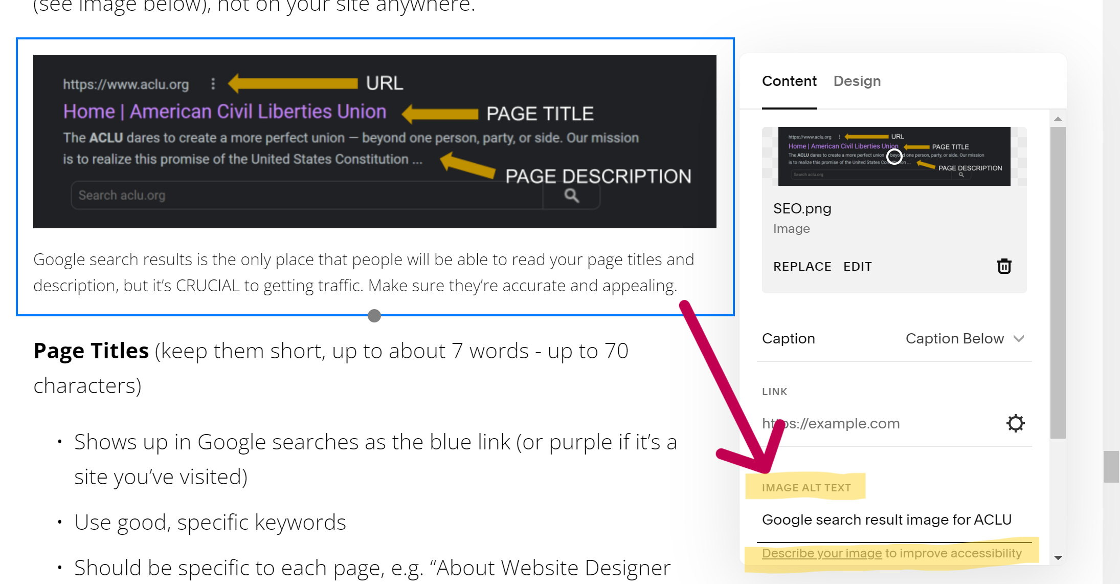 where to enter an alt tag when adding an image