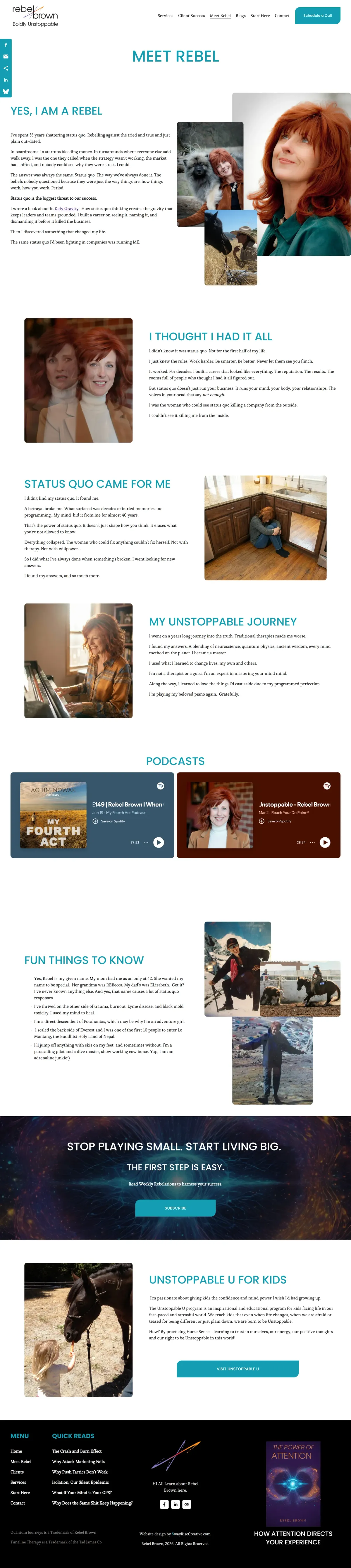 Rebel Brown, the About page, full layout