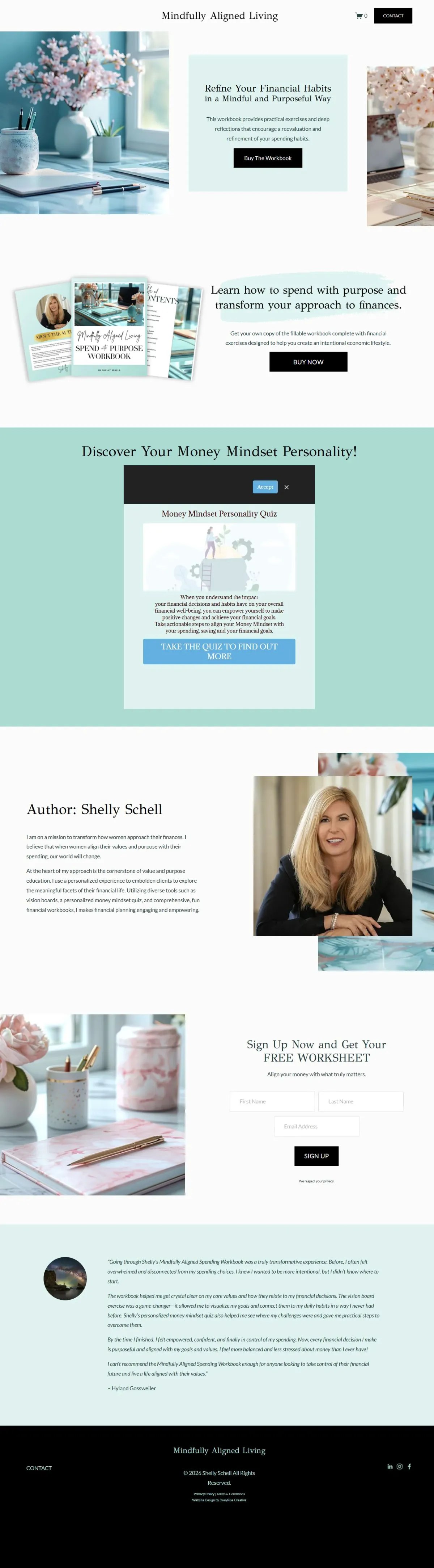 Mindfully Aligned Living, Before · The 2024 homepage on Squarespace, full page