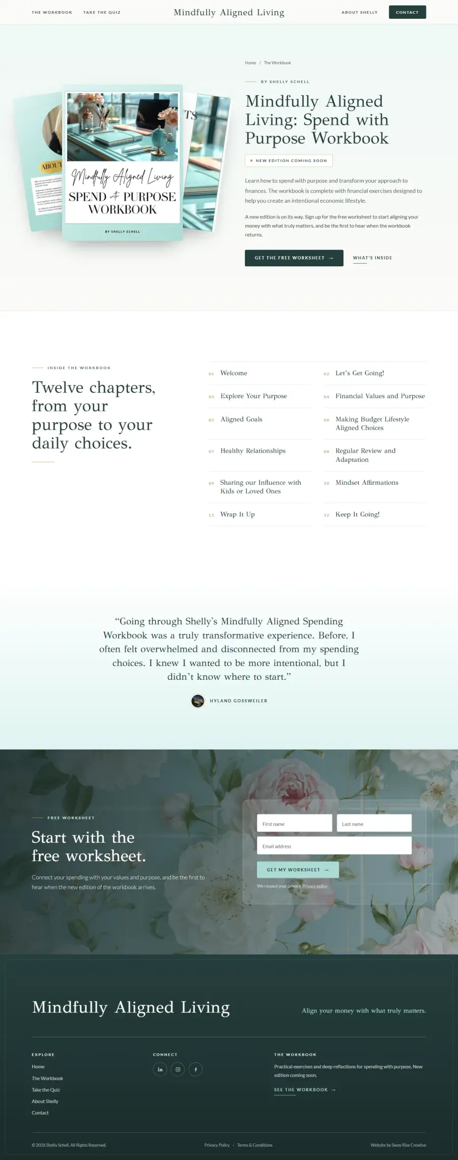 Mindfully Aligned Living, the Workbook · All twelve chapters page, full layout