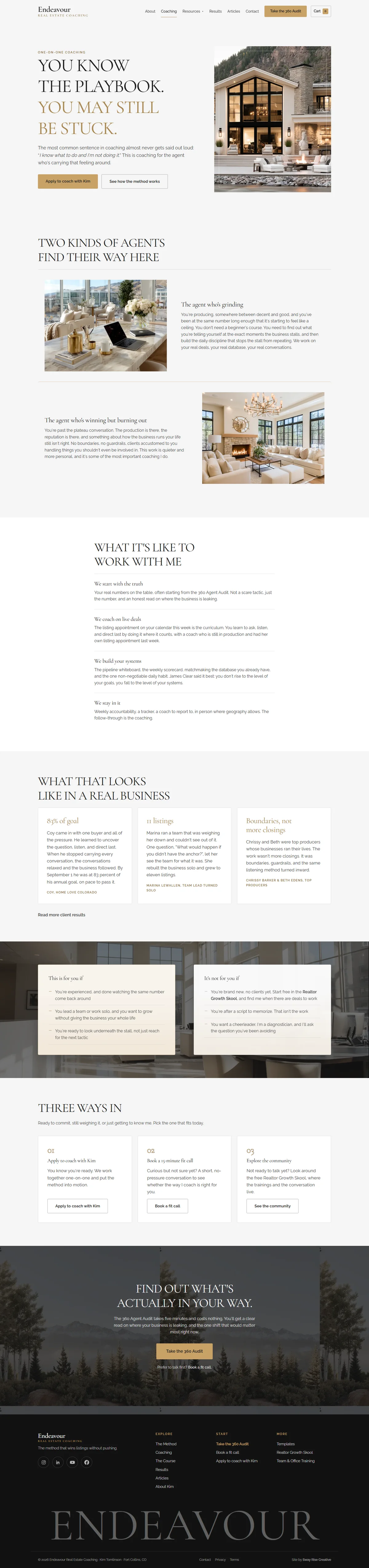 Endeavour Real Estate Coaching, the Her coaching · Specific problems, real client results page, full layout
