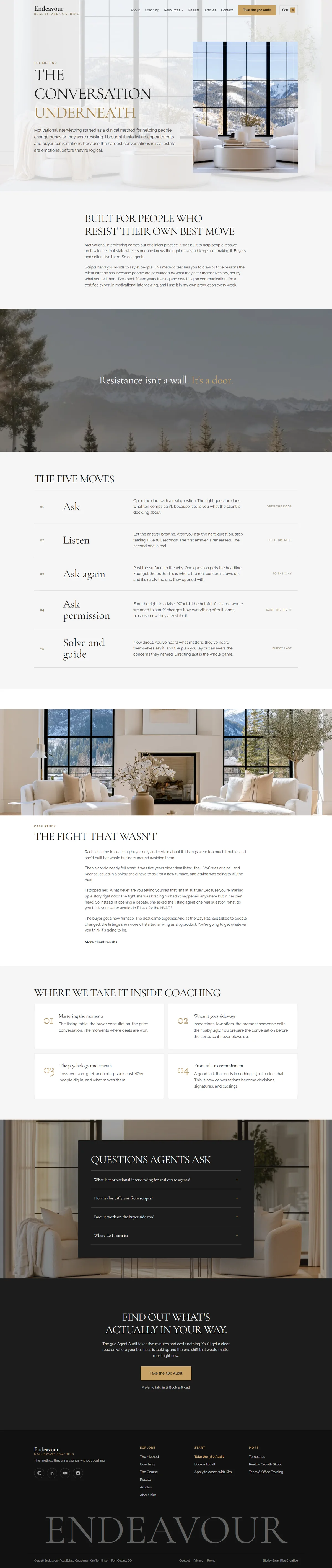 Endeavour Real Estate Coaching, the Her method · The Conversation Underneath page, full layout