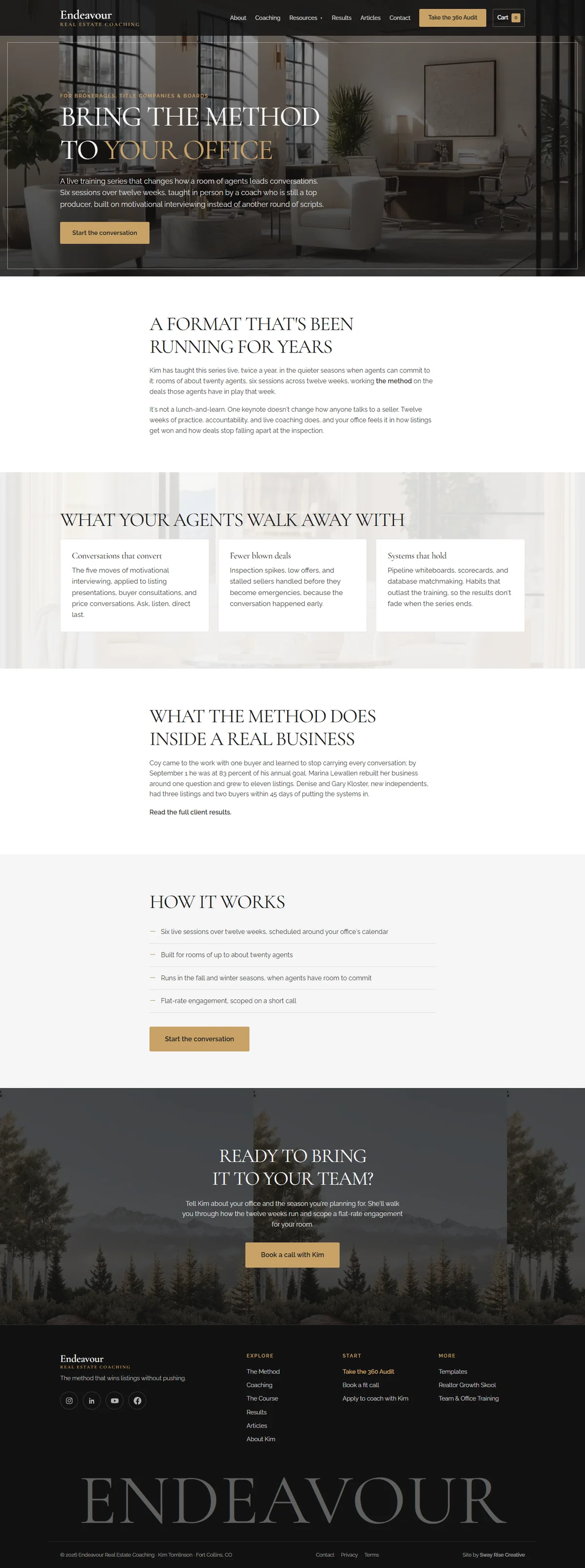 Endeavour Real Estate Coaching, the Team training · Bring Kim into the brokerage page, full layout