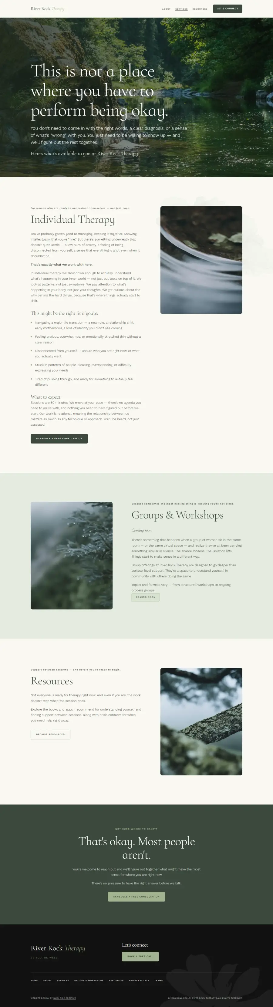 River Rock Therapy, the Services · Therapy, groups and resources page, full layout