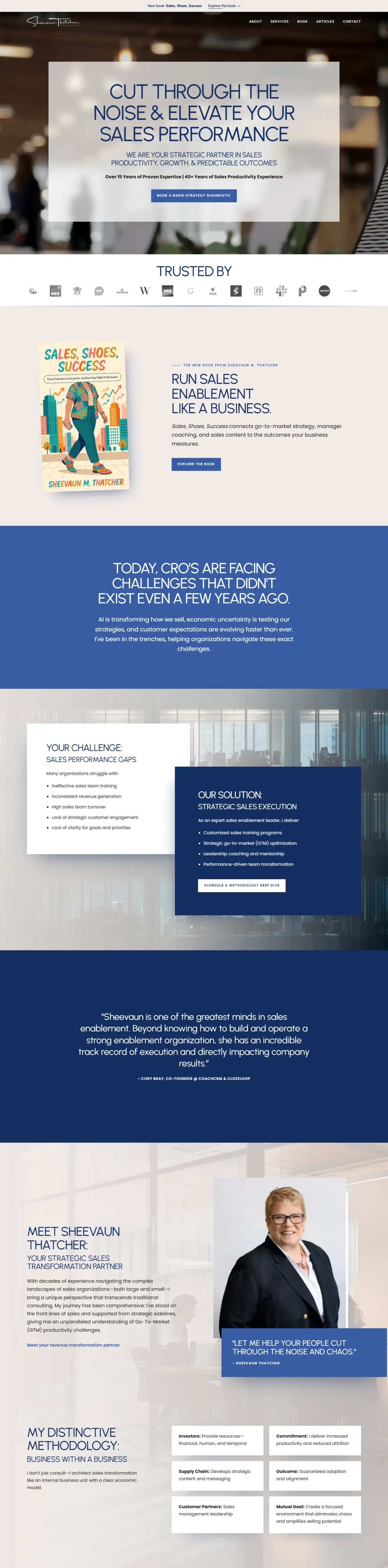 Sheevaun Thatcher, the Homepage · The book beneath the organizations that trust her page, full layout