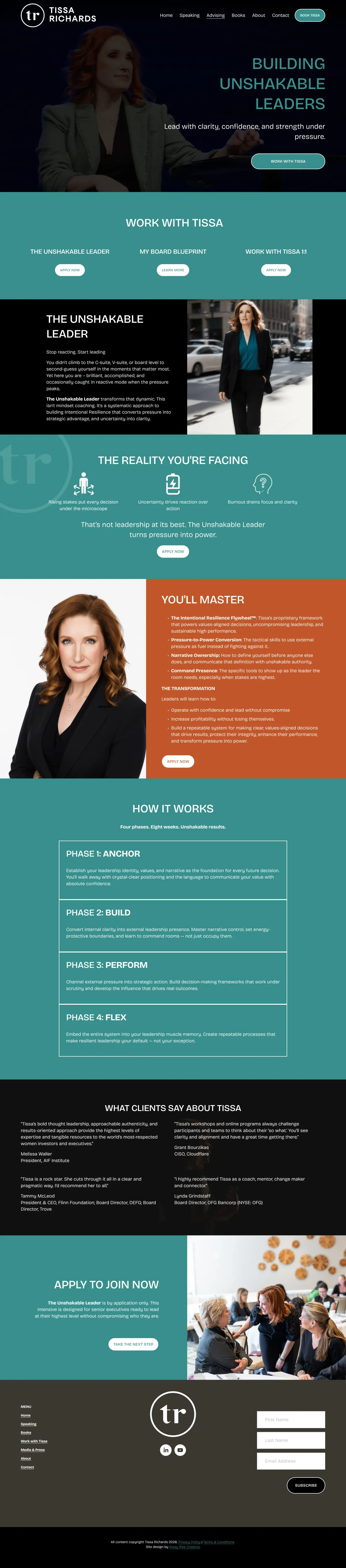 Tissa Richards, the Advising · Work with Tissa in greater depth page, full layout