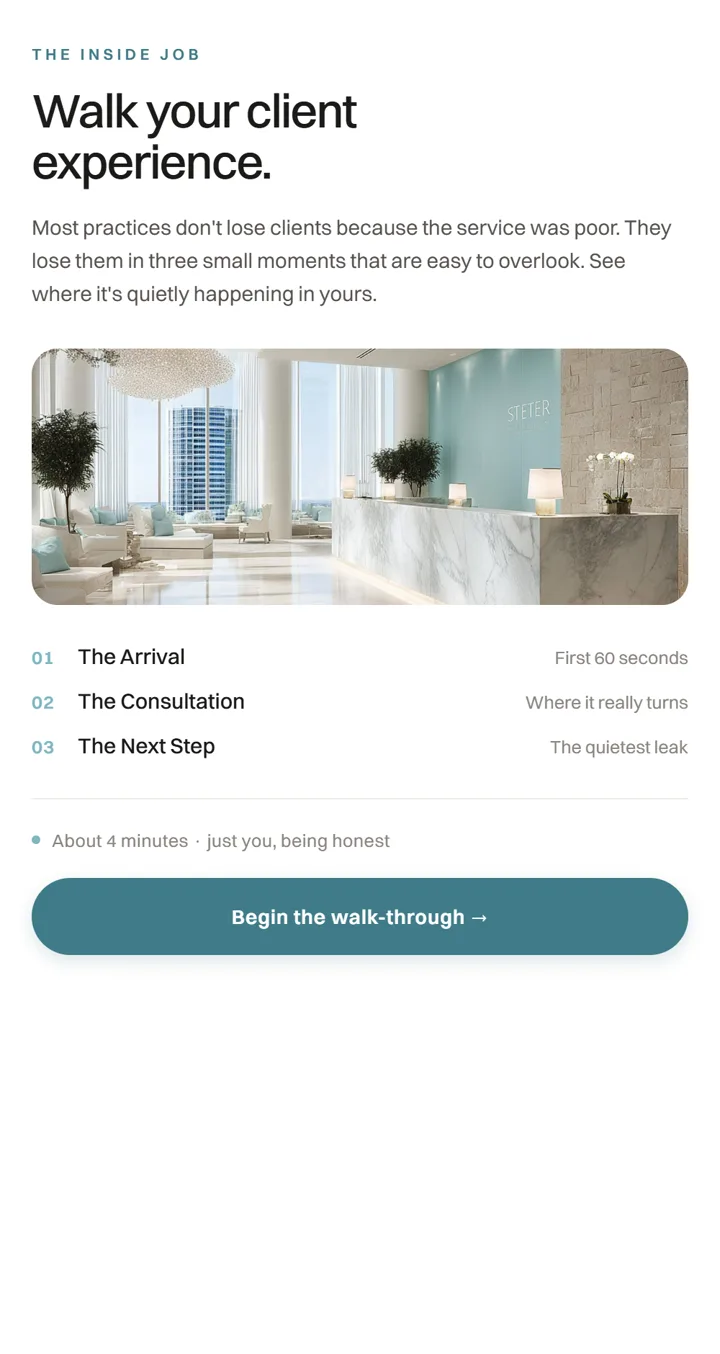 The Inside Job client-experience walk-through app