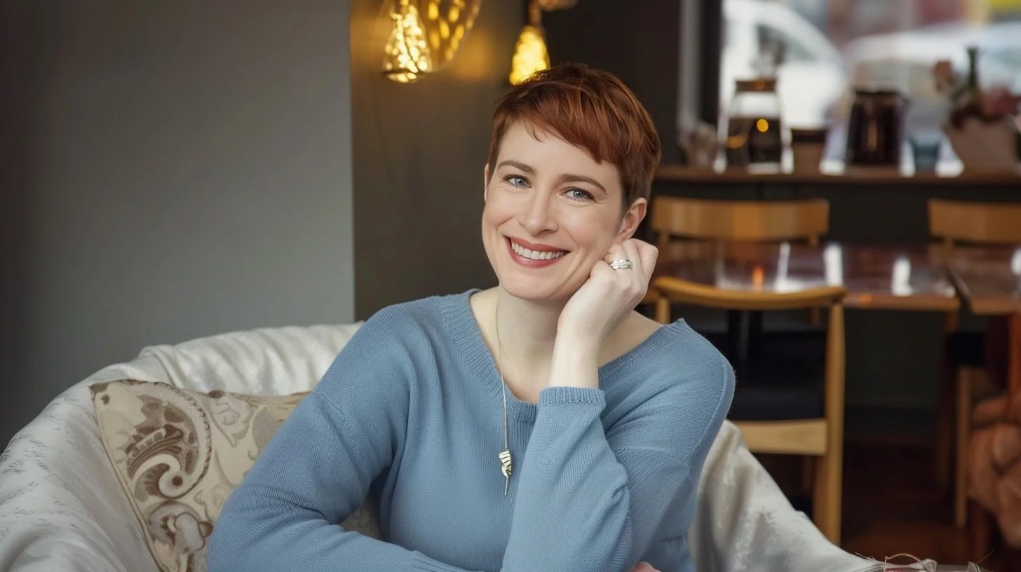 Megan Desjarlais smiling in a warm café
