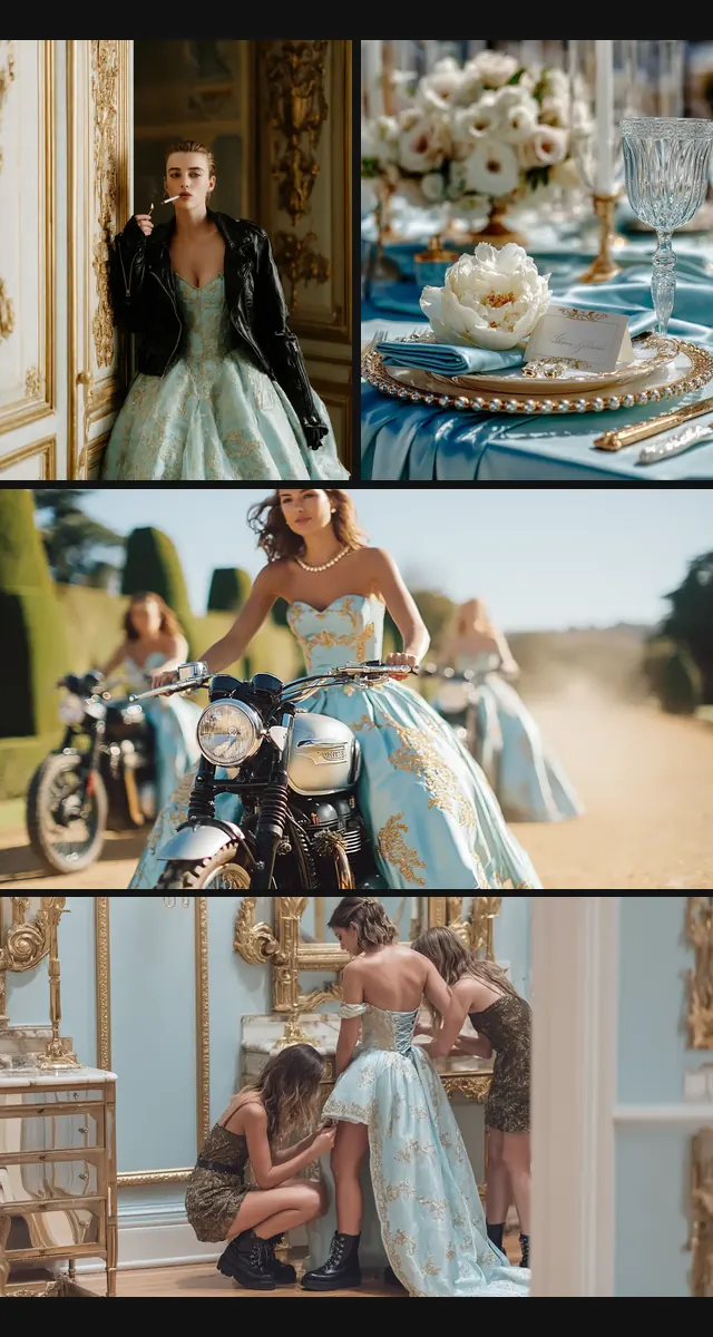 Til Death Co. brand images: brides in leather and lace, a motorcycle and a candlelit dressing room