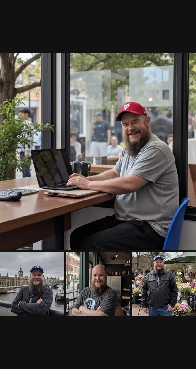 Walter Brown's AI headshots, at his desk and around town