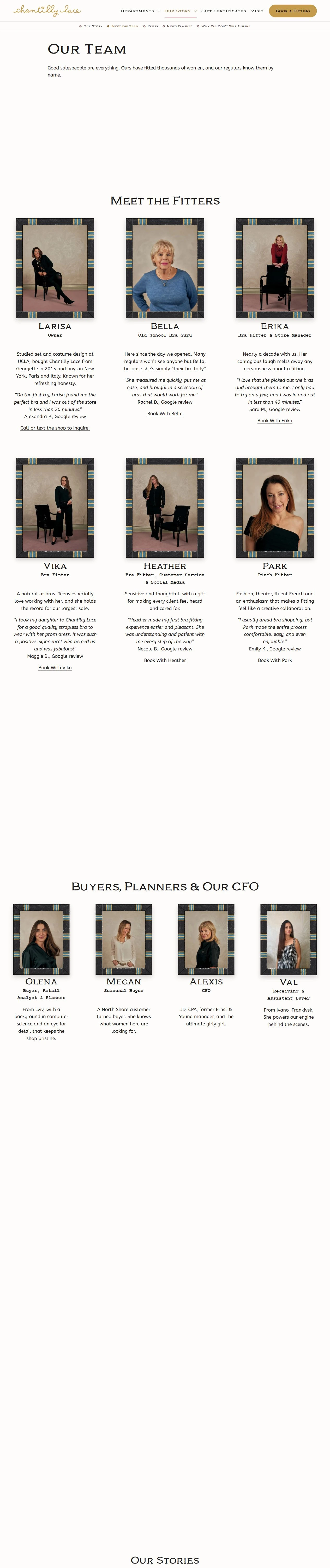 Chantilly Lace, the Team · The fitters who will help you page, full layout