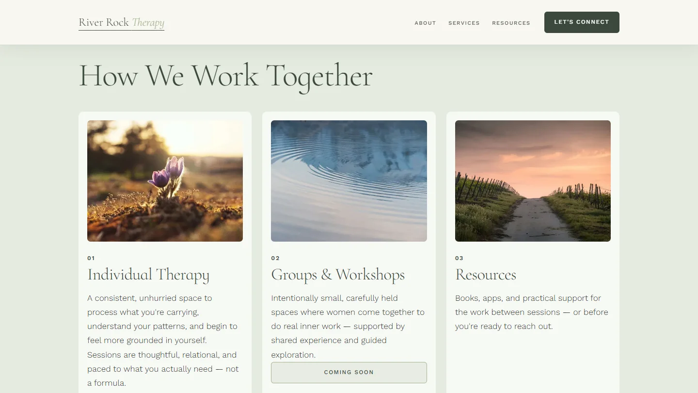 How we work together: individual therapy, groups and resources