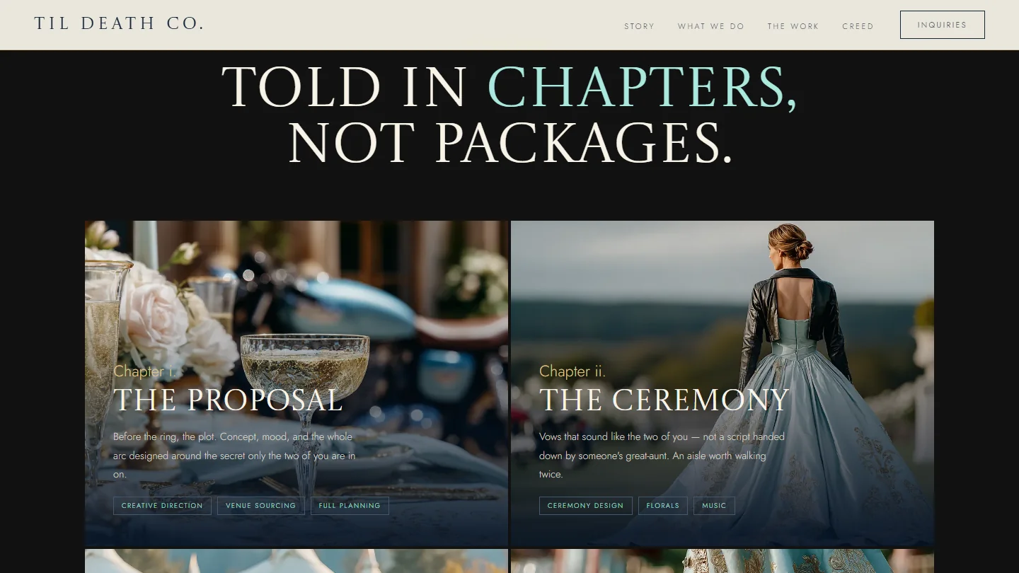 The Til Death Co. website: Told in chapters, not packages