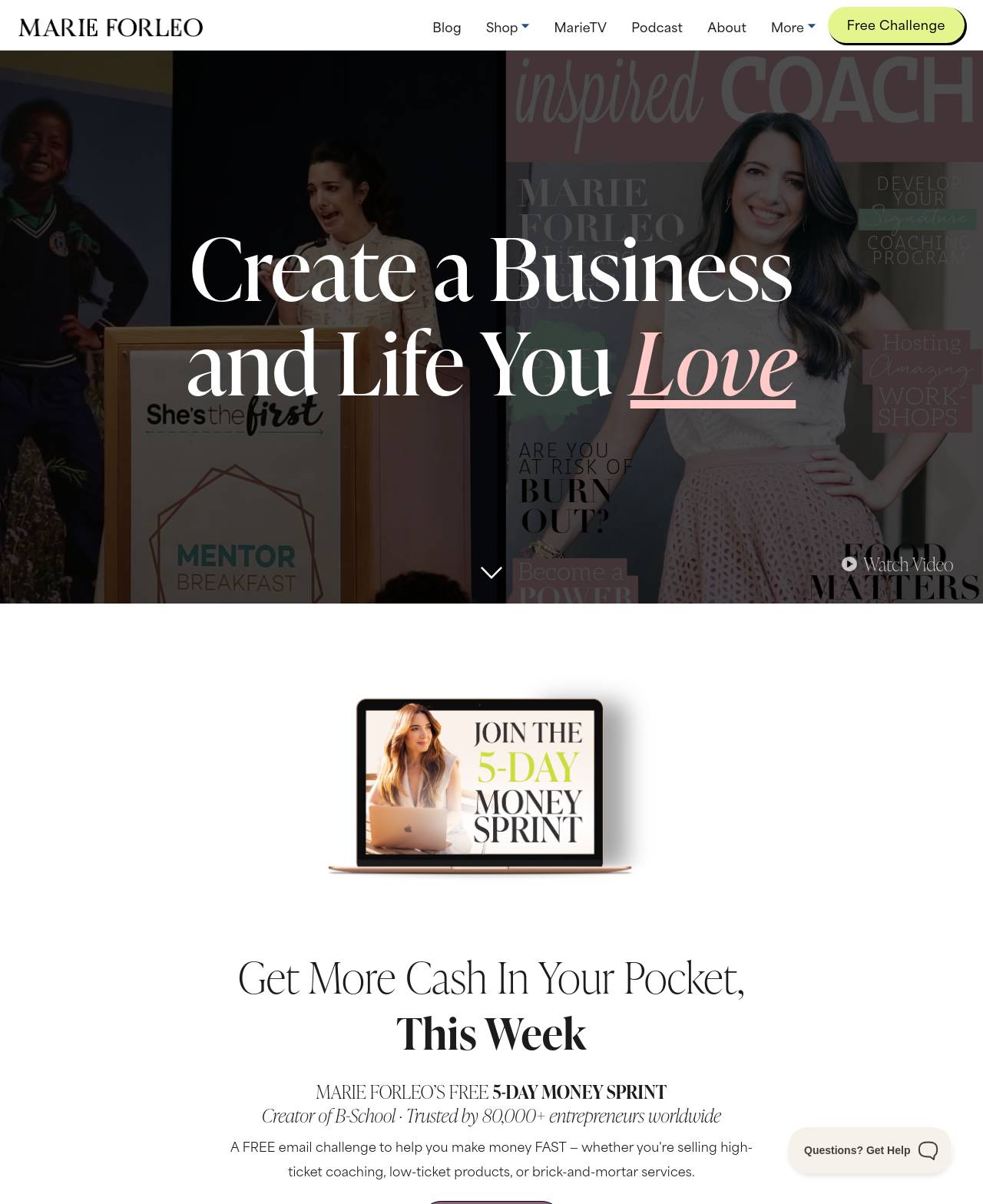 marieforleo.com homepage as captured during the audit